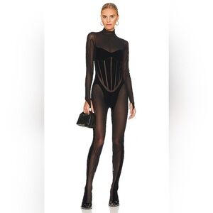 Mugler x Wilford Flock Shaping Black One Piece Catsuit Size Medium